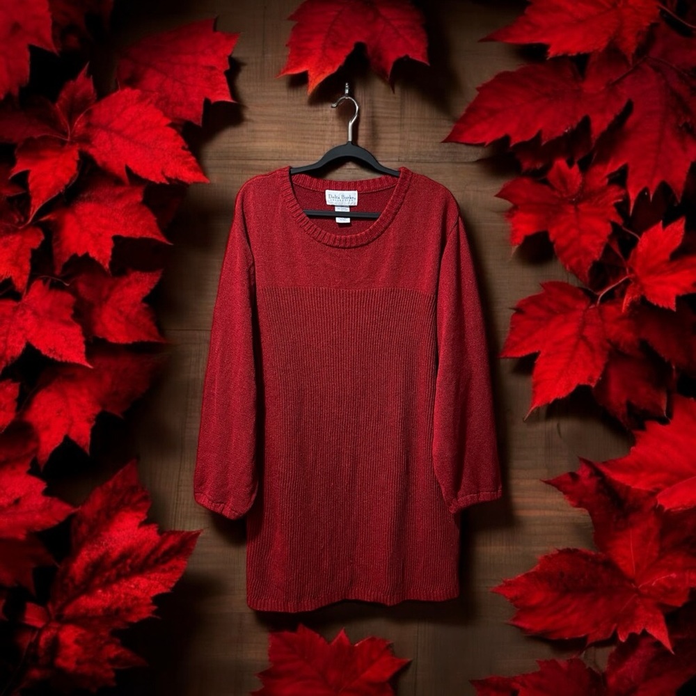 Delta Burke Collection Red Ribbed Knit Tunic Sweater